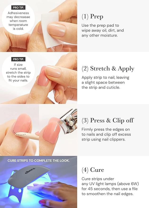 ohora Semi Cured Gel Nail Strips (N Be My Valentine) - Red, Pattern, Works with Any UV/LED Lamps, Salon-Quality, Long Lasting, Easy to Apply & Remove - Includes 2 Prep Pads, Nail File & Wooden Stick