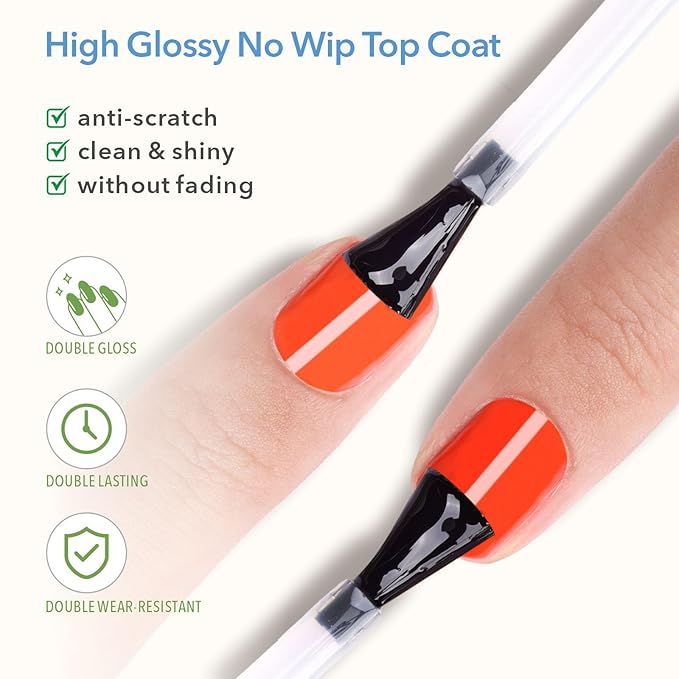 Gel Top & Base Coat Set, 2 Pcs 15ml No Wipe HEMA-Free Nail Polish Kit, Shiny Long Lasting Soak Off Gel for Nail Art, Manicure Christmas Gift for Women & Professional Nail Salons