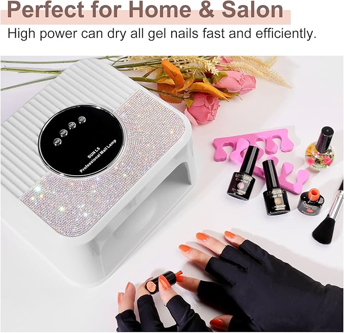 LimeGirl UV LED Nail Lamp Kit for Gel Polish Professional Fast Curing White Dryer Light Set with Protection Gloves Cordless Rechargeable Nail Art Cure Machine for Manicure Pedicure at Home and Salon