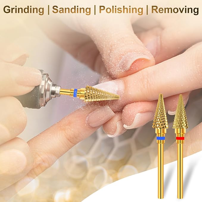Diesisa 2 Pack Nail Drill Bits for Acrylic Nails, 3/32" Shank Drill Bits for Nails Professional Electric Nail Drill Bits for Home Salon/Fine+Medium Nail Bits - Nib-Gold