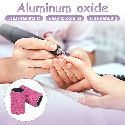 HARFINGTON 100pcs Small Sanding Bands 150 Grit for Nail Drill Bits Mini Sanding Band for Nails Gel Manicures Pink