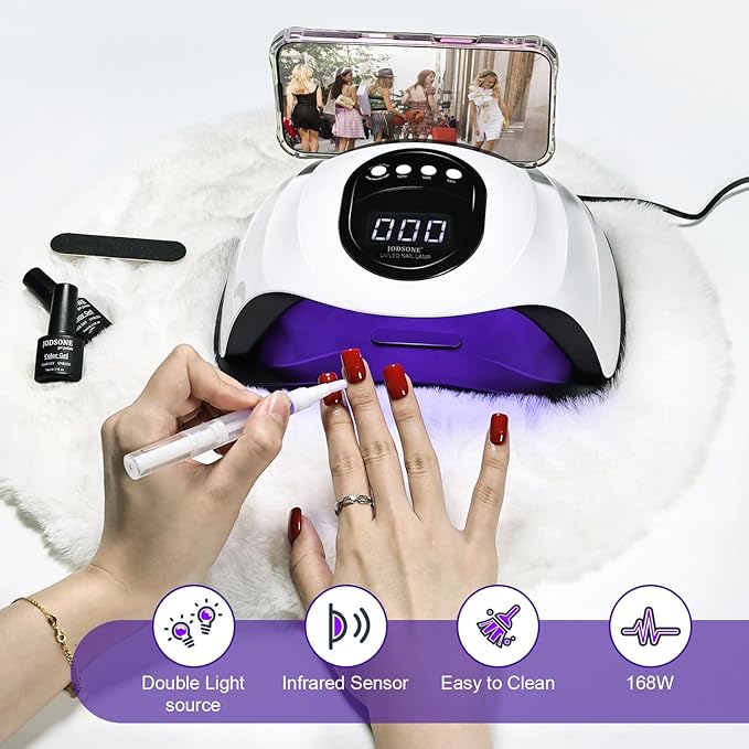 JODSONE Professional U V Nail Lamp with Phone Holder Automatic Sensor and 4 Timers Features 57 Bulbs Nail Lamp for Art Design