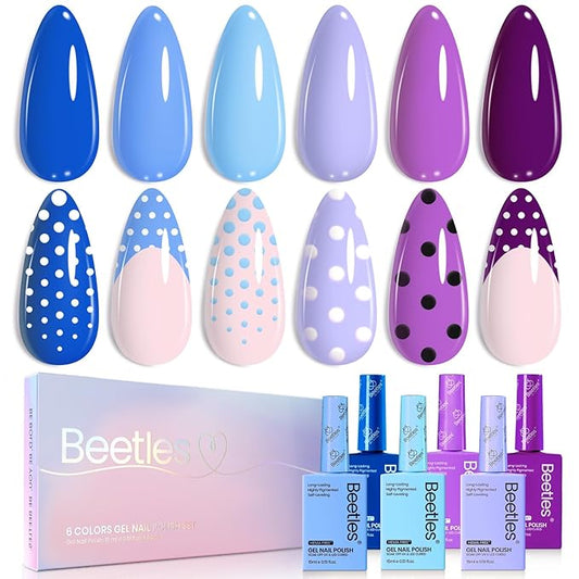 Beetles Gel Nail Polish Set - 6 Colors Hema-Free 15ML Full Size Baby Blue Purple Polish Kit Wisteria Whisper Collecction Soak off Uv Led Lamp Nail Art Salon Colorful Bottle Manicure Gift for Women