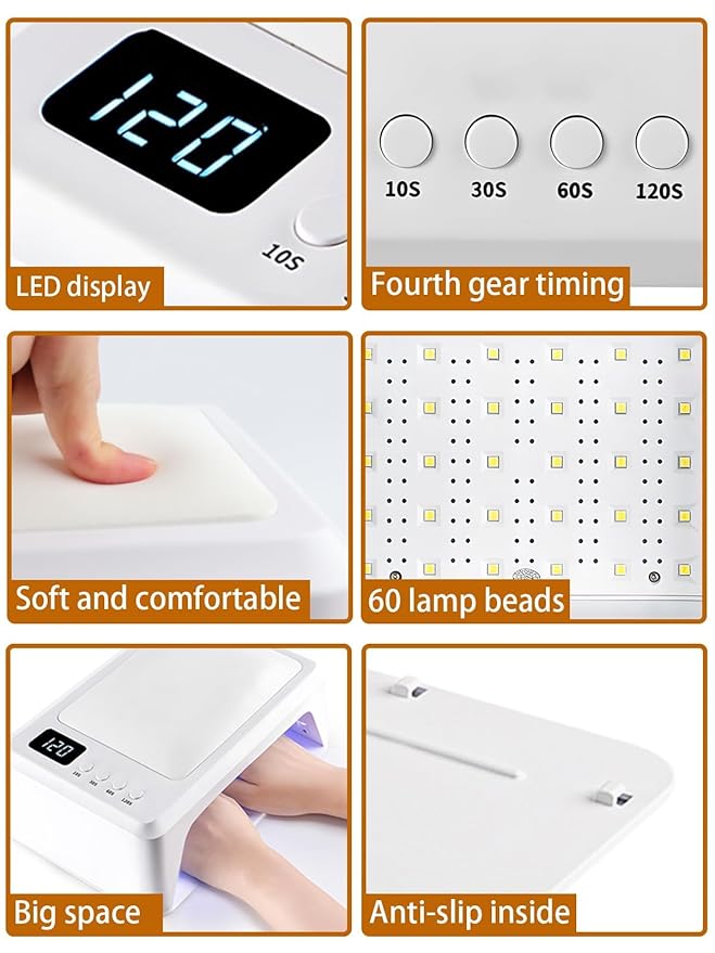 72W UV Led Nail Lamp for Gel Nail Polish Press On Nails Curing, Kalolary Large UV Nail Light Curing Nail Dryer with Nail Arm Rest & UV Gloves for Nail Art Nail Technician Salon Use