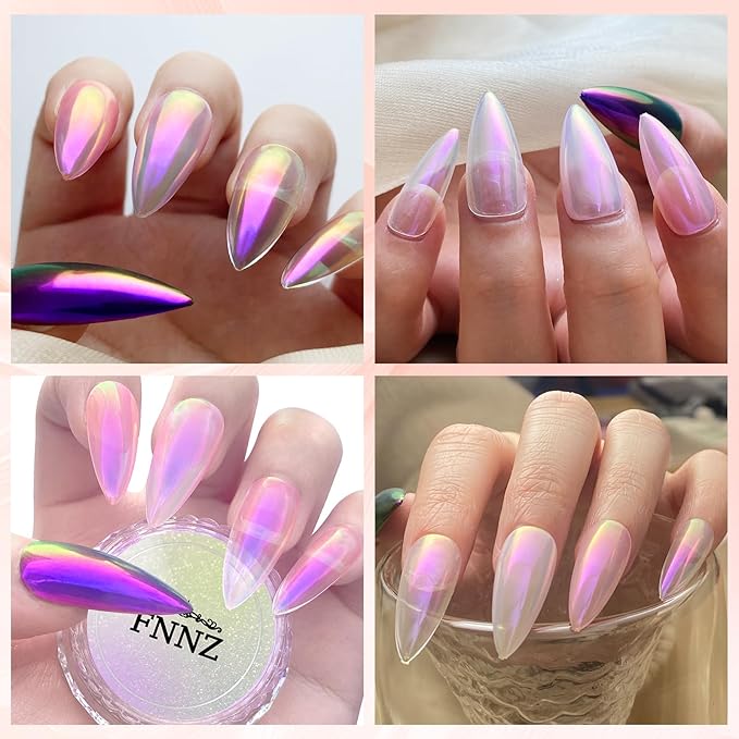 Unicorn Chrome Nail Powder, Aurora Unichrome Mermaid Aurora Pigment Pearlescent Nail Art Glitter Dust Decoration for Home DIY Salon Manicure - Cyber Mirage