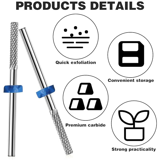 2Pcs 3/32" Carbide Nail Tungsten Drill Bits Cuticle Bit, Nail Tech Supplies Rotate Bits for Nail Drill for Dead Skin, Electric Cuticle Drill Bits for Nails Drill Bits Nail Tech Cleaning Nails(Sliver)