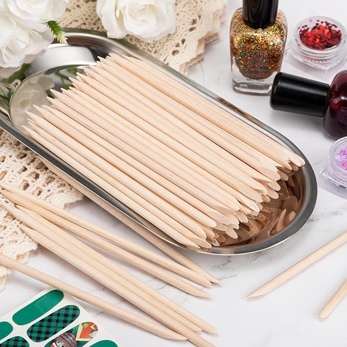 Noverlife 500PCS Orange Wood Nail Sticks, Double Sided Cuticle Pusher Remover, Disposable Cuticle Sticks for Manicures & Pedicures, Wooden Nail Art Cuticle Pusher Remover Set for Home & Salon Manicure
