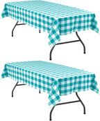 Plaid Tablecloth 2 Pack, 60 x 84 inch, Turquoise and White | Waterproof by Hiasan