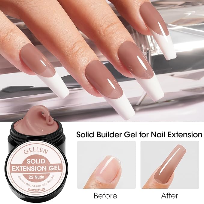 Gellen Nude Brown Solid Builder Gel for Nails, Non Sticky Buildergel for Extension Nails, 8 in 1 Multifunctional 3D Sculpting Gel for Nail Art
