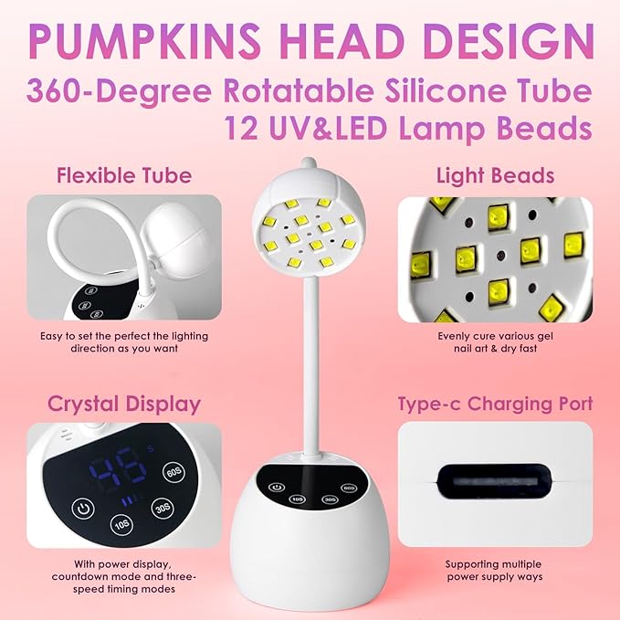 UV Nail Lamp for Gel Nails, 36W UV Nail Light Gooseneck Rechargeable with 4 Time Setting & Smart Auto Sensor for Nail Salon Home Use Lamp