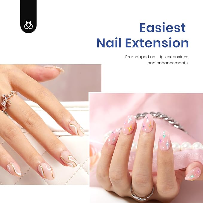 Beetles Gel Nail Kit Gel Nail Tips 504Pcs XS short oval Pre Shaped Clear Full Cover False Nail Tips with 5 in 1 Nail Glue and Reformatory Led Nail Lamp for Nail Art Diy Home Manicure
