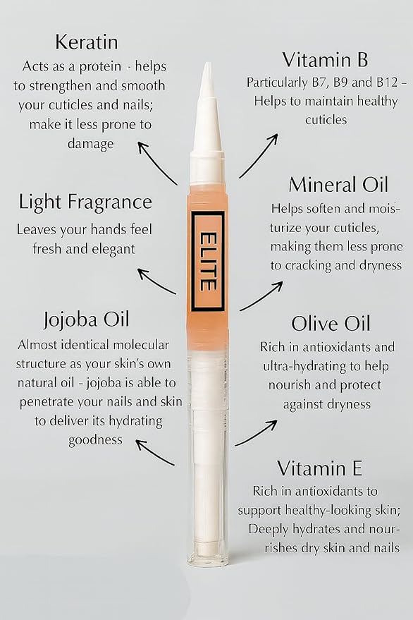 Elite Cuticle Oil Pen (Orange) – Refreshing Nail & Cuticle Moisturizer with Jojoba, Olive Oil