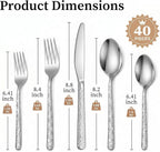 40 Piece Silverware Set for 8, Vintage Stainless Steel Flatware Set | Stone - Image 2