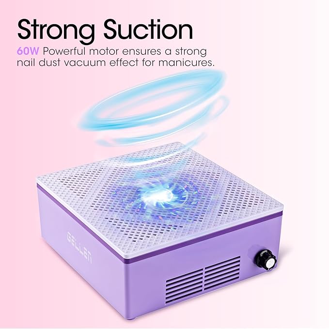 Gellen Nail Dust Collector with Reusable Filter, Professional 60w Nail Vacuum Cleaner for Acrylic Nails, Low Noise Nail Dust Vacuum Cleaner for Home Salon, Manicure Fan Dust Collector