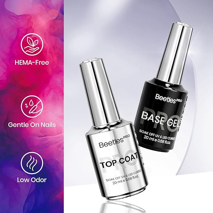 Beetles Pro Gel Top Coat and Base Gel Nail Polish, 20ml Upgraded Super Shine Finish and Long Lasting for 28 Days, Soak Off LED Nail Lamp Finish Nail Art Design Manicure for Salon