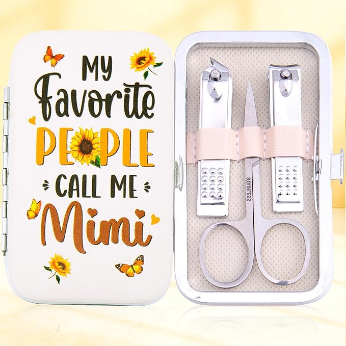 Mimi Gifts - Manicure Set – 7-Piece Stainless Steel Nail Clipper Kit for Women – Sunflower Leopard Design Travel Nail Care Gift for Mimi, Grandma – Mother’s Day Appreciation Gift