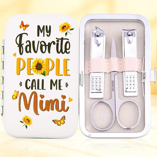 Mimi Gifts - Manicure Set – 7-Piece Stainless Steel Nail Clipper Kit for Women – Sunflower Leopard Design Travel Nail Care Gift for Mimi, Grandma – Mother’s Day Appreciation Gift