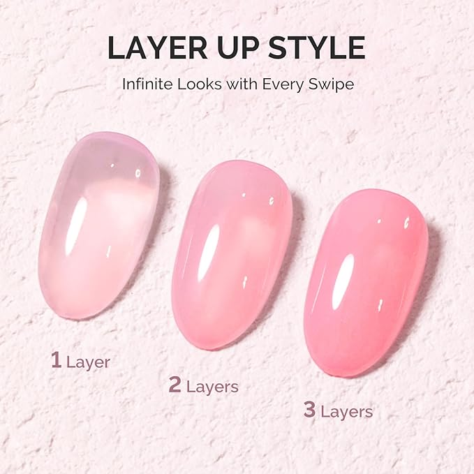 MelodySusie Jeweliver Jelly Gel Polish, 0.5Fl Oz Pink Gel Nail Polish Sheer Translucent Soak Off UV LED Light Cure Valentine's Day Gift for Women Manicure Nail Art DIY at Home JM25