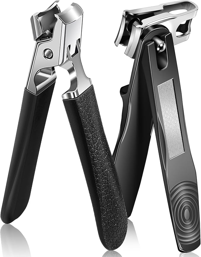 Toenail Clippers for Thick Toenails, Wide Jaw Opening Nail Clippers for Men Seniors, Large Heavy Duty Toe Nail Clippers with Rotary Head, Sharp No Splash Fingernail Clipper Cutter with Catcher