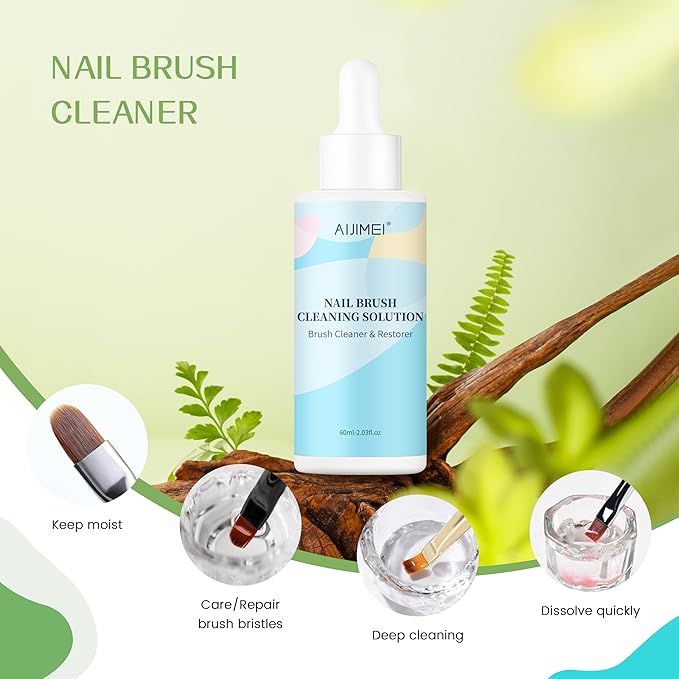 Aijimei Nail Brush Cleaner Gel Nail Art Brush Restorer Manicure Tool Professional Acrylic Brush for Home Salon Use (60ml/2fl.oz-Mint)