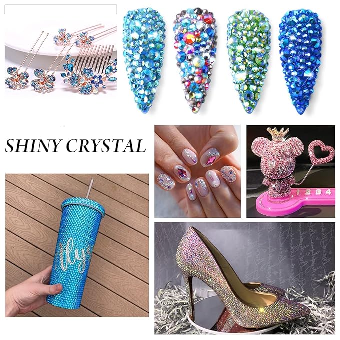 Novani Rhinestones for Crafts, Glass Crystals - Flatback Nail Gems and Rhinestones for Nails Art, Makeup, Face, Clothes, Shoes Decoration - DIY (SS6, 1440pcs, Aquamarine AB)