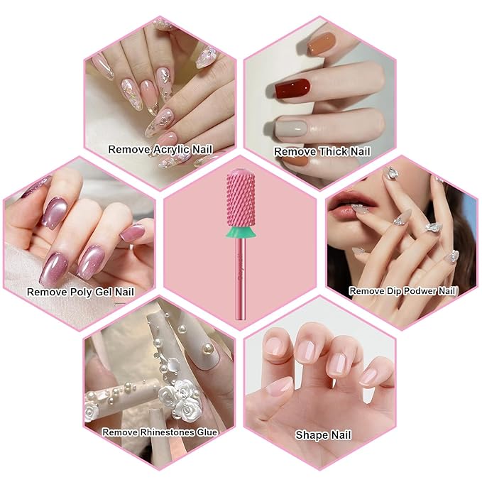 3/32" Large Barrel Smooth Round Top Tungsten Carbide Nail Drill Bit Safety for Gel & Acrylic Removal 2-Way Rotating Efile Tip Professional Salon Electric File Accessory (C Grit, Rose Red)