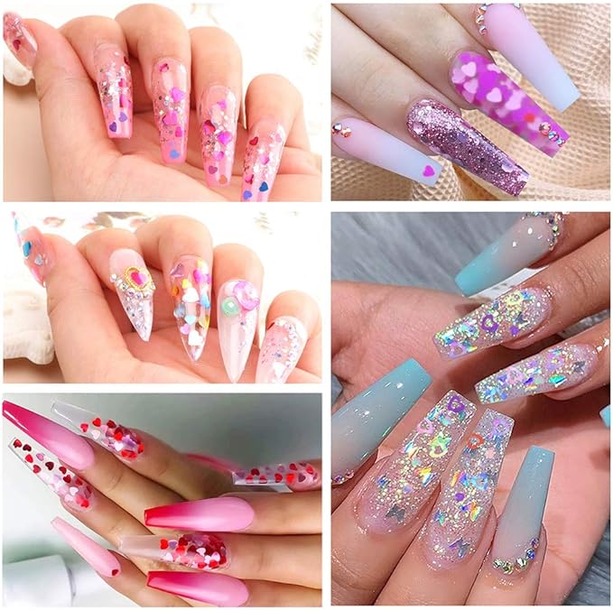 36 Colors Heart Glitter Nail Art Sequins, EBANKU Holographic Heart Shaped Nail Sequin Laser Heart Nail Art Flake Glitter Decals for Face Eyes Nail Art Decoration DIY Craft (3 Boxes)