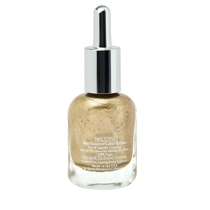 Nailtopia Bio-Sourced, Chip Free Nail Lacquer - All Natural, Strengthening Biotin and Superfood-Infused Polish - Chip Resistant Formula - Quick-Dry, Long Lasting Wear - Liquid Gold - 0.41 oz