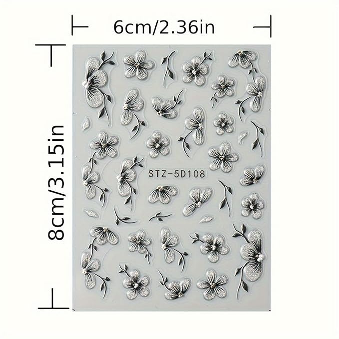 6 Sheets Flowers Nail Art Stickers Decals 5D Self-Adhesive Spring Colorful Embossed Floral Nails Decals Designs DIY Flowers Nail Stickers Supplies for Women Nail Art Manicure Decoration Accessories