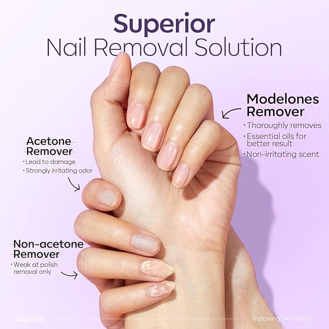 Modelones Acetone Nail Polish Remover, Gel Polish Remover with Jojoba Oil Gentle Professional Soak Off Removal for Press On Nails Glue Acrylic Dip Powder Nail Care Gift for Women 8 Fl Oz, Lavender