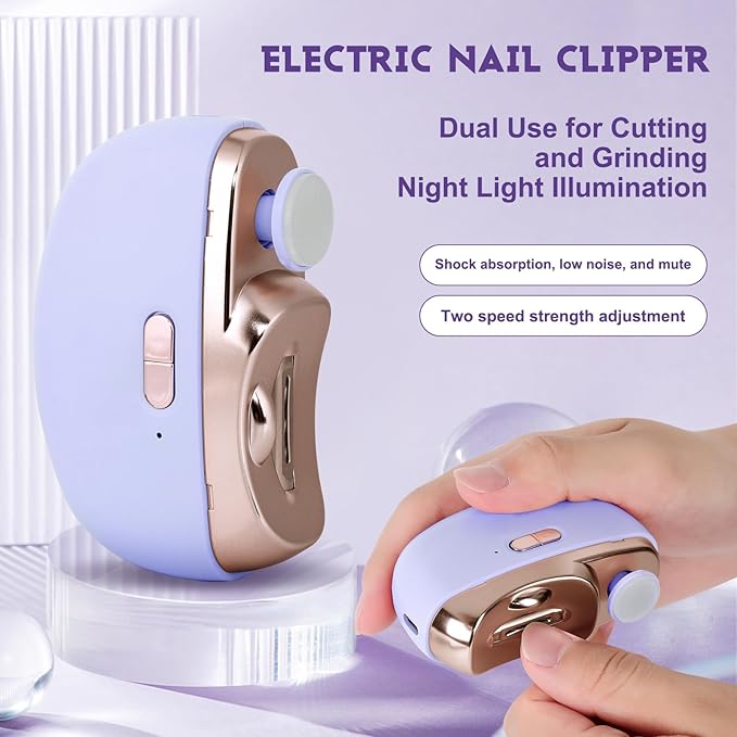 Electric Nail Clipper, FUNPEER 2 in 1 Electric Polishing Automatic Toe Nail Clippers with 2 Adjustable Speeds Electric Finger Nail Clippers for Seniors, Kids and Adults (Purple)