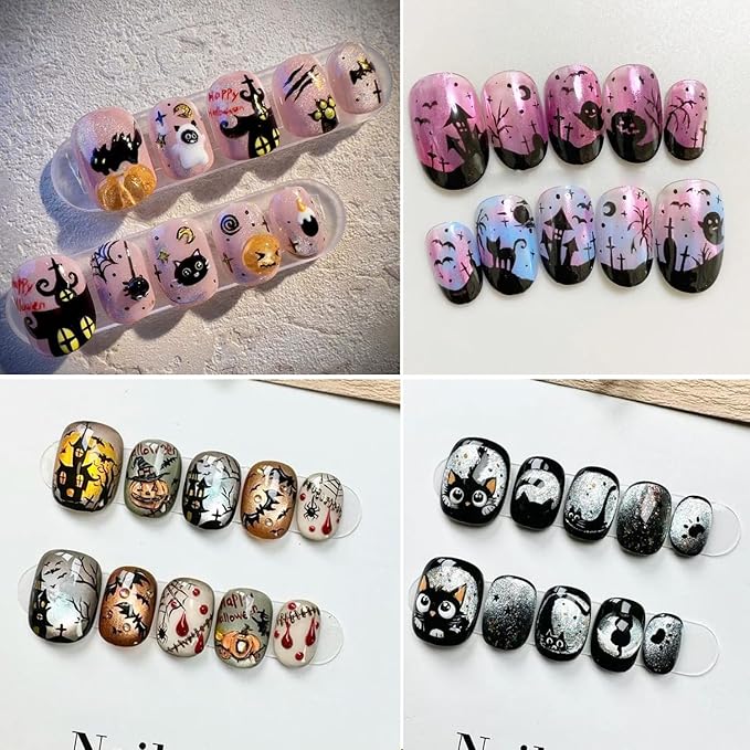 2Sheet Halloween Nail Art Stickers 5D Relief Cartoon Ghost Cat Dark Self-Adhesive Sticker Nail Decals Cute Ghost Pumpkin Pattern Nail Art Slider DIY for Women Girl Cute Halloween Nail Decoration
