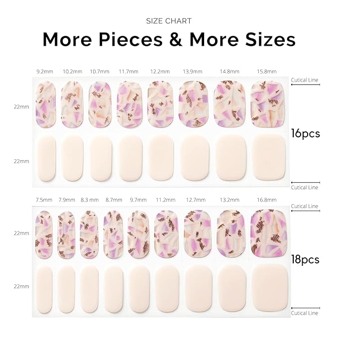 Nailog Semi Cured Gel Nail Strips 34 pcs | Long Lasting Nail Polish Sticker Wraps with Glossy Gel Finish | Morning Dew