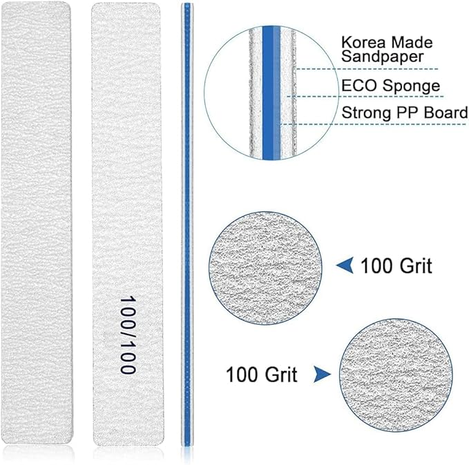 100 Pcs Professional Nail File - 100/100 Grit Nail Files, Acrylic Nail Files for Natural Nails, Nail Files and Buffers, Strong Nail File for Acrylic Nails, for Home and Salon Use