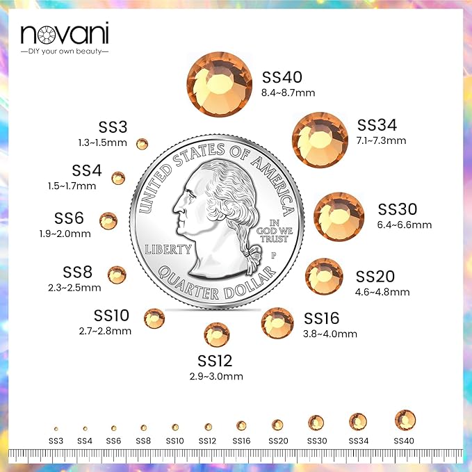Novani Brown Rhinestones Flatback Rhinestones Glass Nail Gems Stones Jewels Round Gemstones Non-Hotfix Crystal,SS10,1440 Pieces,Topaz
