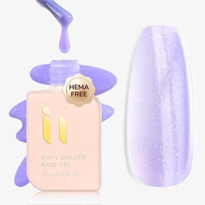 Hema Free Building Rubber Gel, Long Lasting Vegan Building Gel For Strengthens Damaged Thin Nails, Glitter Builder Base for Sensitive Nails
