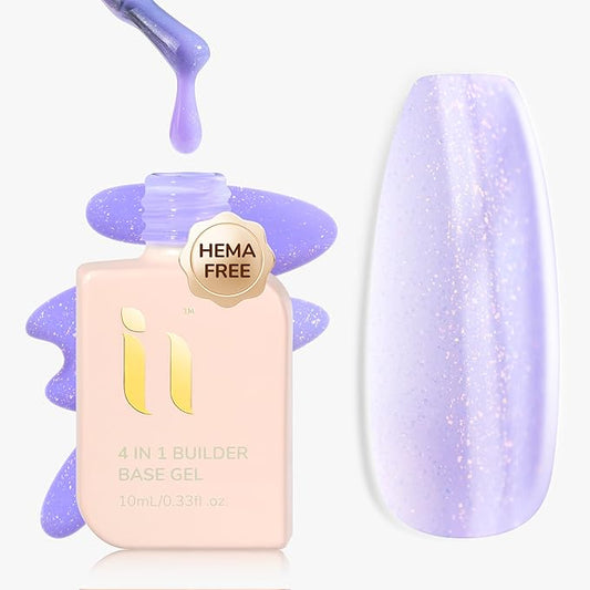 Hema Free Building Rubber Gel, Long Lasting Vegan Building Gel For Strengthens Damaged Thin Nails, Glitter Builder Base for Sensitive Nails