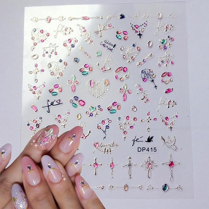 4 Sheets Star Sun Moon Nail Art Stickers 3D Holographic Self Adhesive Glitter Colorful Floral Nail Stickers Sparkly Heart Gems Design Nail Supplies for Women and Girls DIY Manicure Decoration