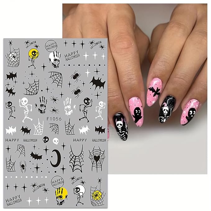 5 Sheets Halloween Nail Art Stickers 3D Self-Adhesive DIY Nail Decal with Cute Ghost Pumpkins Skull Spider Web Design Nail Art Stickers Decal for Women Girls Halloween Nails Decoration Accessories