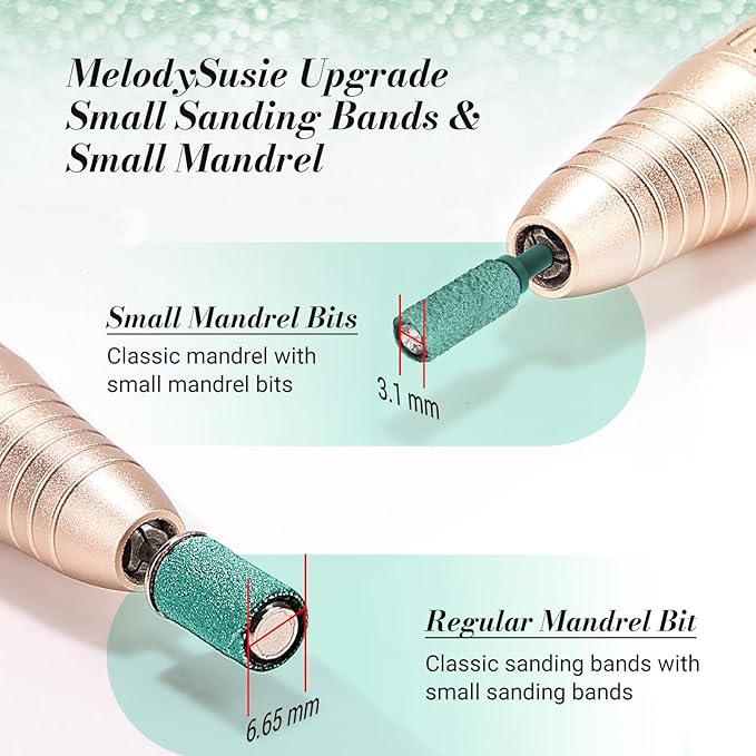 MelodySusie 50 Pcs Nail Drill Bits Small Sanding Bands with 3.1mm Mandrel Bit, 120 Medium Grit Nail File for Acrylic Nails Gel Manicures and Pedicure, Dark Green