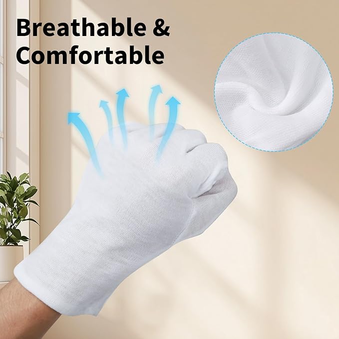 Extra Large Touch Screen Gloves, 5 Pairs White Cotton Gloves for Art Handling, Coin Handling, Jewelry, Photography, for Dry Hands Sleeping, with Pack of 20 Touch Screen Stickers