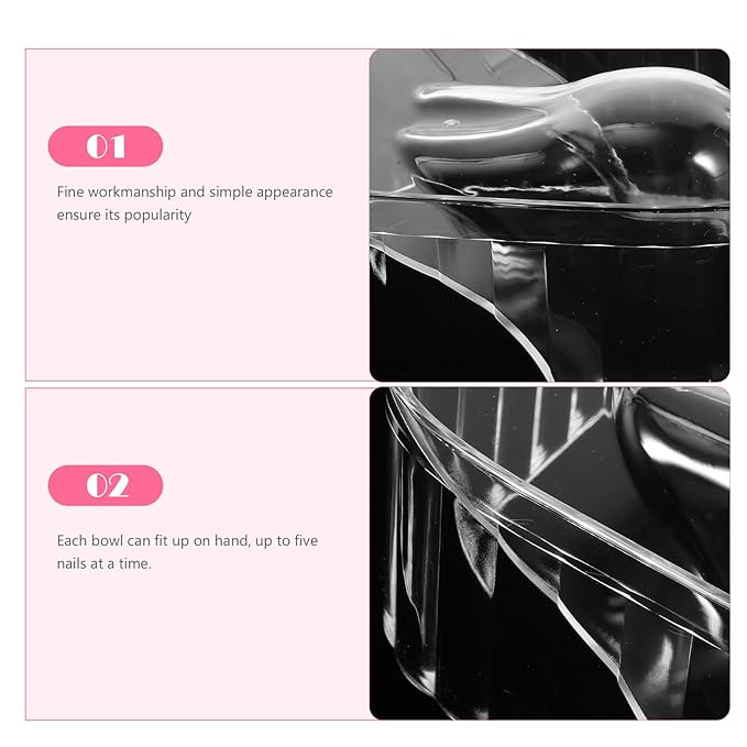 2pcs Transparent Nail Soaking Bowls, Acrylic Gel Polish Remover Bowls, Manicure Hand Soak for Home Nail Care, Ergonomic Design for Gel off and Hand Washing