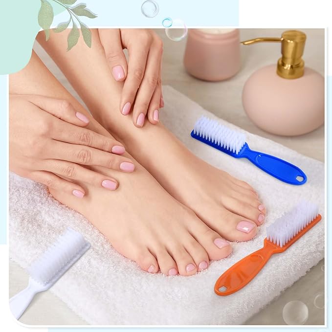 Patelai 200 Pcs Handle Grip Nail Brush Bulk Pedicure Brush for Feet, Toes and Cleaning Fingernail(6 Colors)