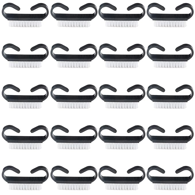 Nail Cleaning Brush- 20 Pcs Home Plastic Nail Brushes with Black Handle Grip Fingernial Brush Cleaner Travel Portable Nail Art Manicure Tools for Toes and Nails