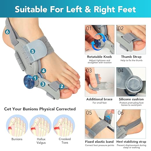 Bunion Corrector for Women Big Toe, Upgraded Adjustable Fix Bunion Relief, Men Big Toe Separator with Soft Gel Pad for Left/Right Feet Fit for All Foot Sizes (Gray 1Pcs)