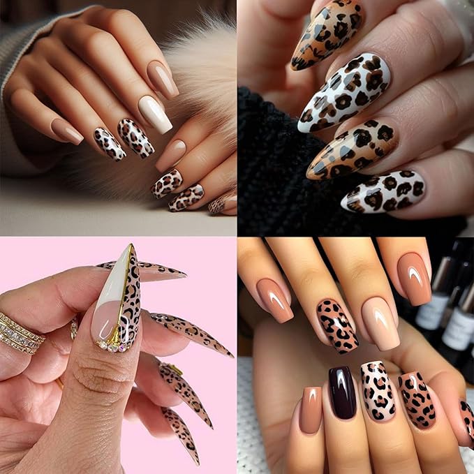 8 Sheets Colorful Leopard Snake Tiger Nail Stickers 3D Nail Stickers Holographic Leopard Print Pattern Design for Women Girls DIY Nail Art Decoration