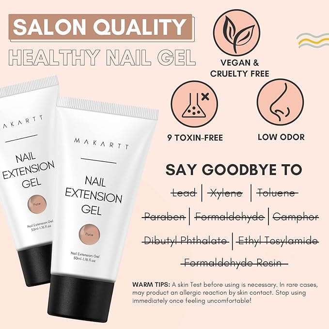 Makartt Poly Nail Gel, 50ML Nude Nature Color, Strong Builder for Extension Overlay Strengthener 3D Diy, Multifunctional, Long-lasting for Nails French Manicures Home Salon-Puce