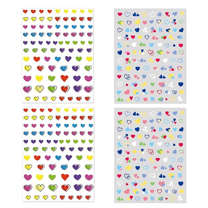 Valentine's Day Nail Art Stickers - Cute Colorful Heart Nail Decals, Self-Adhesive Rainbow Pride Love for DIY 3D Nail Supplies Decoration (4 Sheets)