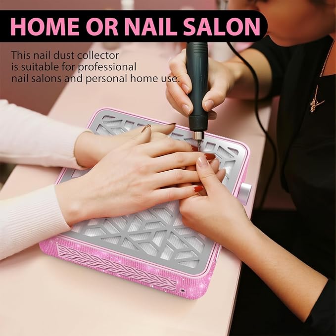 Nail Dust Collector, Powerful Vacuum Fan Vent Dust Collector Extractor Dust Suction Machine for Acrylic Nails Polishing, Nail Salon,Pink Diamond