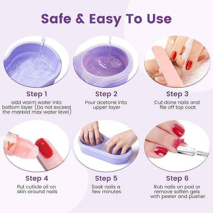 Dual Nail Soaking Bowl Acetone Proof: Soak Off Gel Nail Polish Dip Powder Remover Bowl- Cut the Soaking Time in Half Manicure Bowl for Salon Home